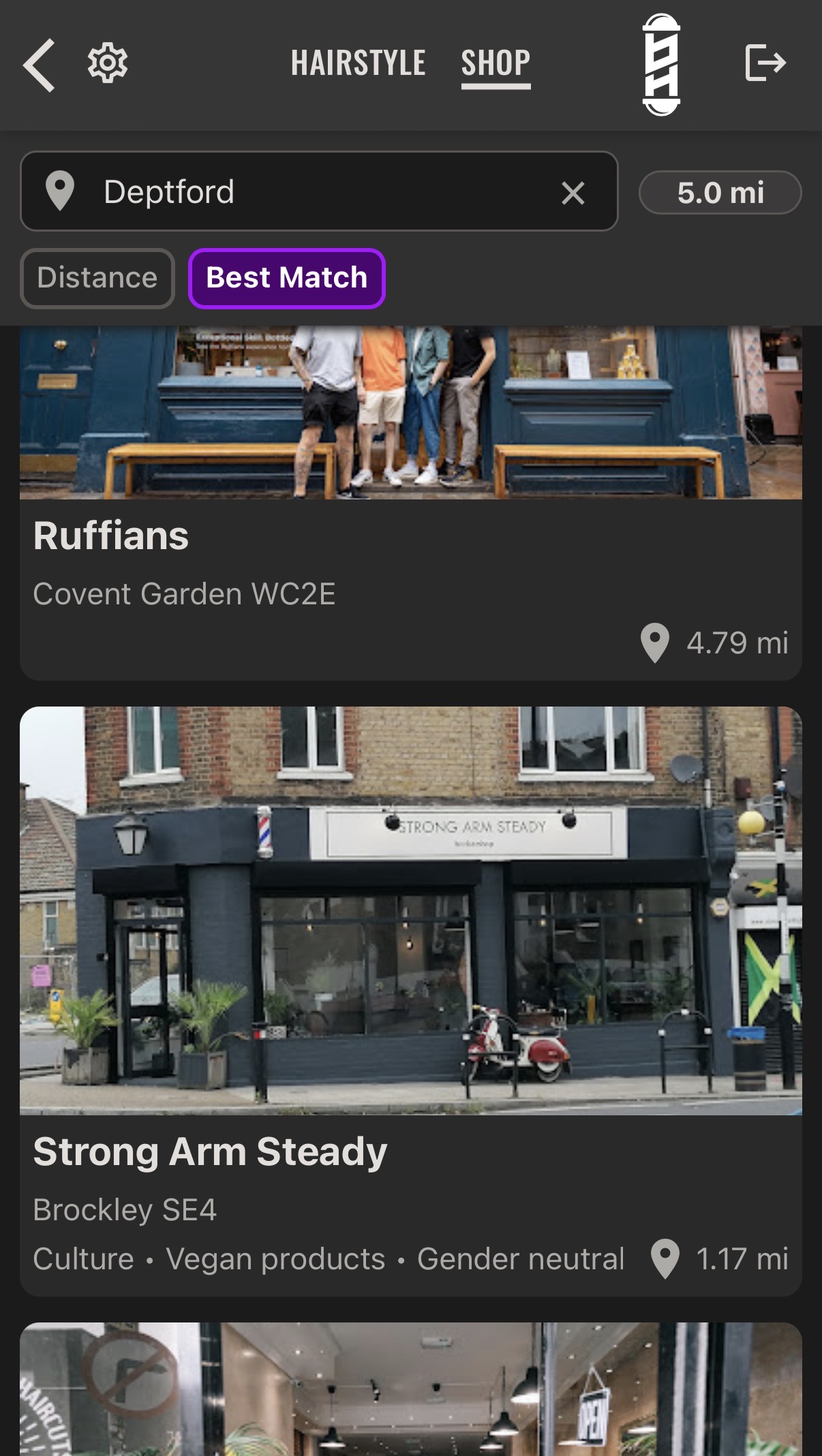 The Barber Hub shop search screen