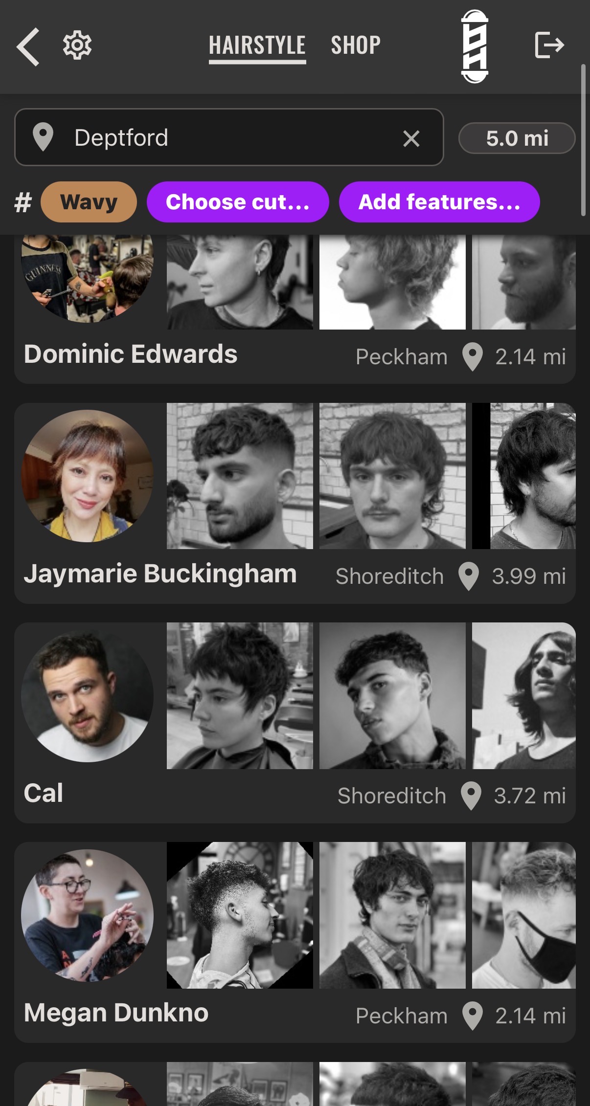 The Barber Hub stylist search screen